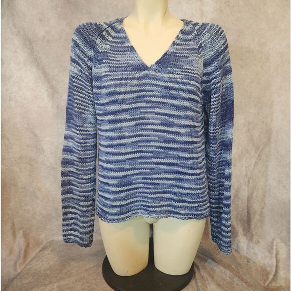 Paraphrase Vintage 90s Navy and Sky Blue Knit Sweater Size Medium - Picture 2 of 5